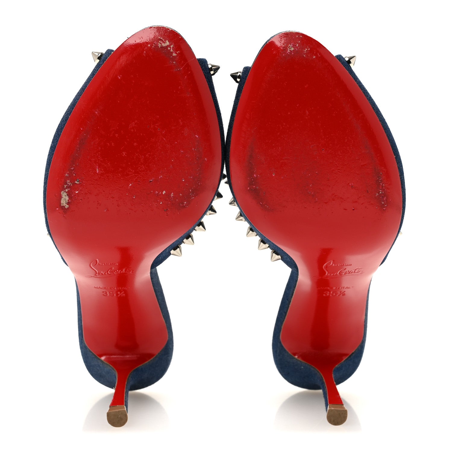 Christian Louboutin Denim Spikes Me Dolly 85mm Sandals 35.5 Blue 6 of 9