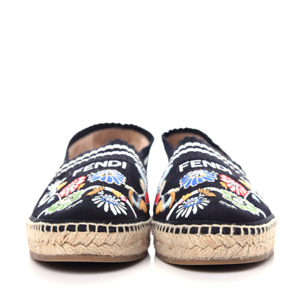 Fendi Knit Floral Embroidered Espadrille 39 Black Multicolor 2 of 9
