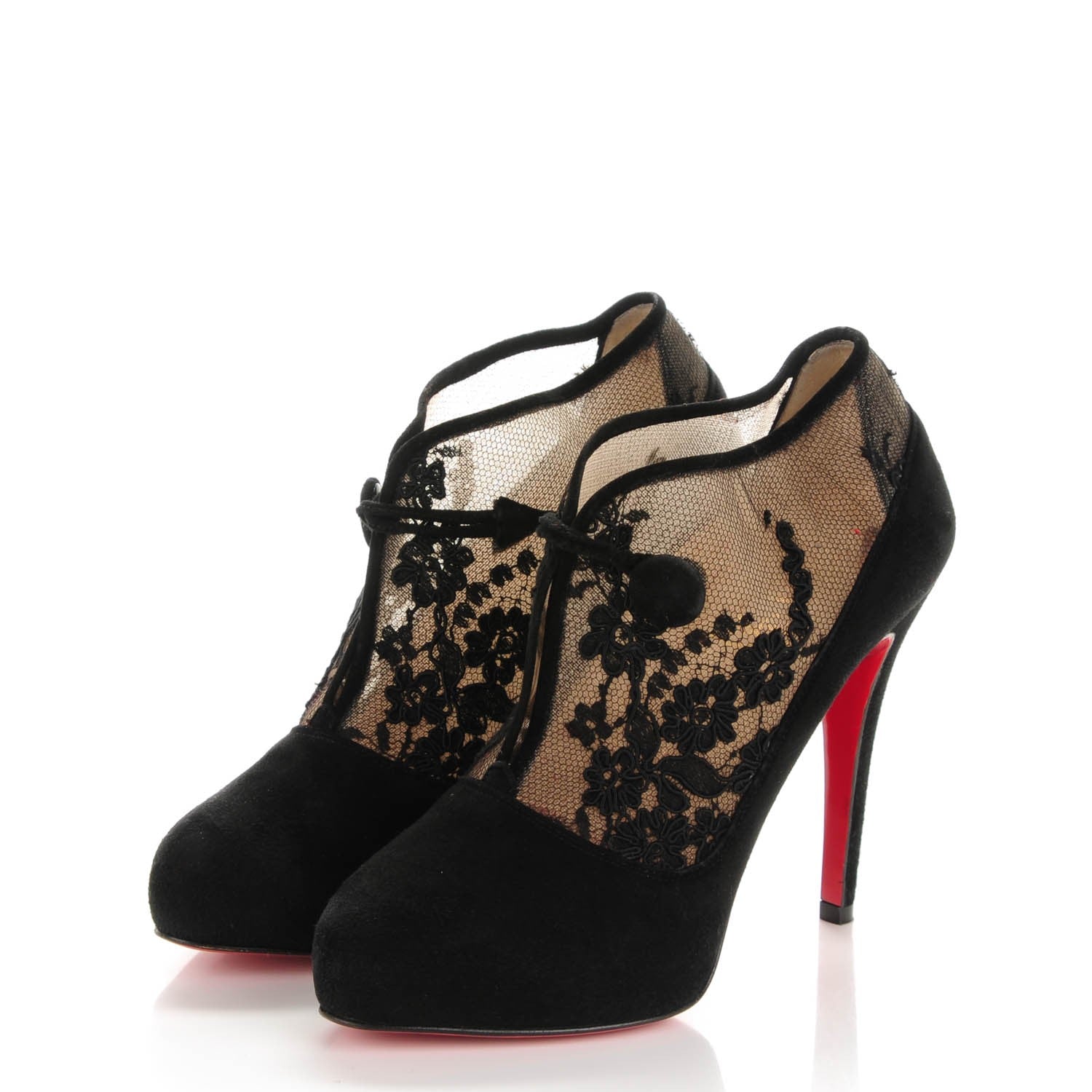 Christian Louboutin Suede Lace Clic Clac 100 Booties 37 Black 3 of 7