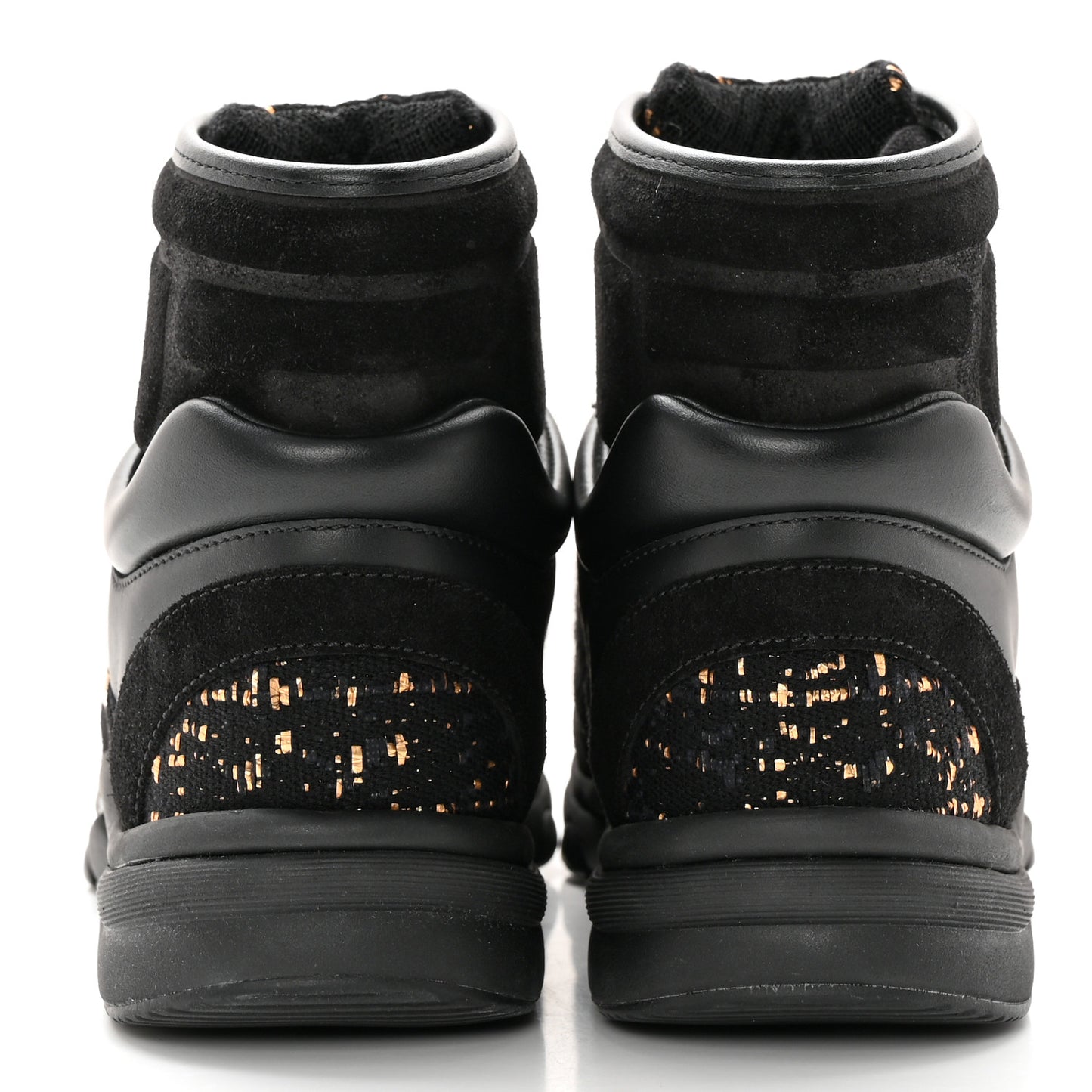 Velour Tweed CC High Top Sneakers 35 Black Gold