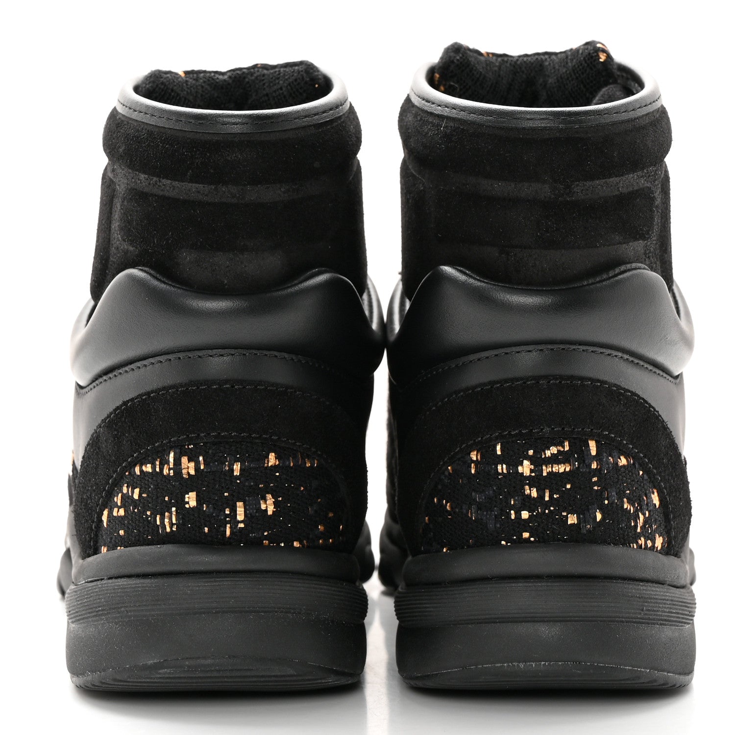 Chanel Velour Tweed CC High Top Sneakers 35 Black Gold 5 of 13
