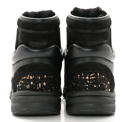 Chanel Velour Tweed CC High Top Sneakers 35 Black Gold 5 of 13
