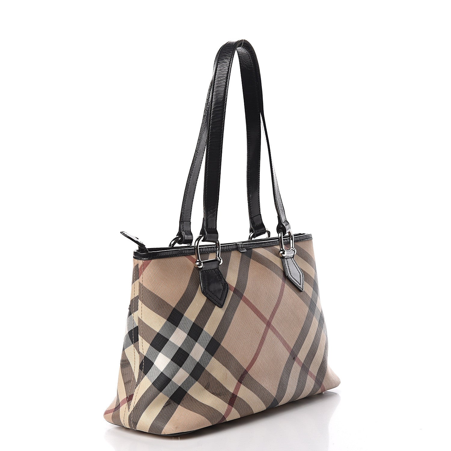 Burberry Patent Trim Nova Check Shopper Tote Black 3 of 20