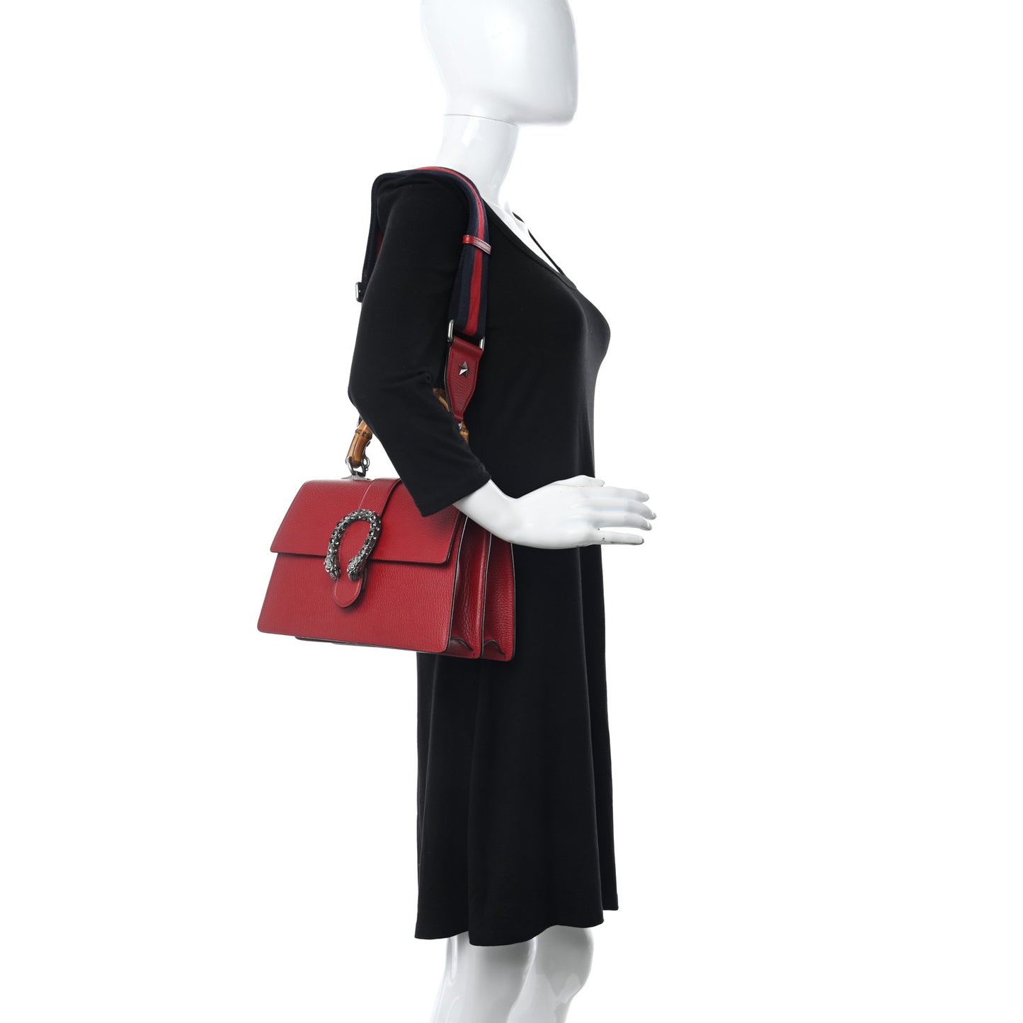 Dollar Calfskin Crystal Web Medium Dionysus Bamboo Top Handle Bag Hibiscus Red Black Diamond