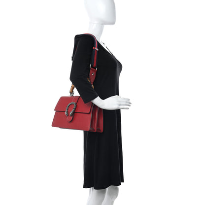 Gucci Dollar Calfskin Crystal Web Medium Dionysus Bamboo Top Handle Bag Hibiscus Red Black Diamond 2 of 14