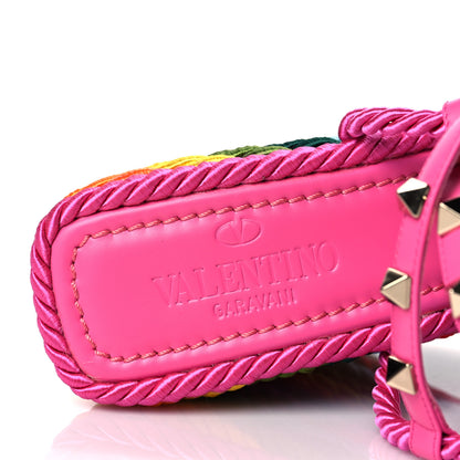 Valentino Garavani Calfskin Rockstud Ankle Strap Torchon Espadrille 25/115mm Wedge Sandals 37 Feminine Pink Multicolor 7 of 8