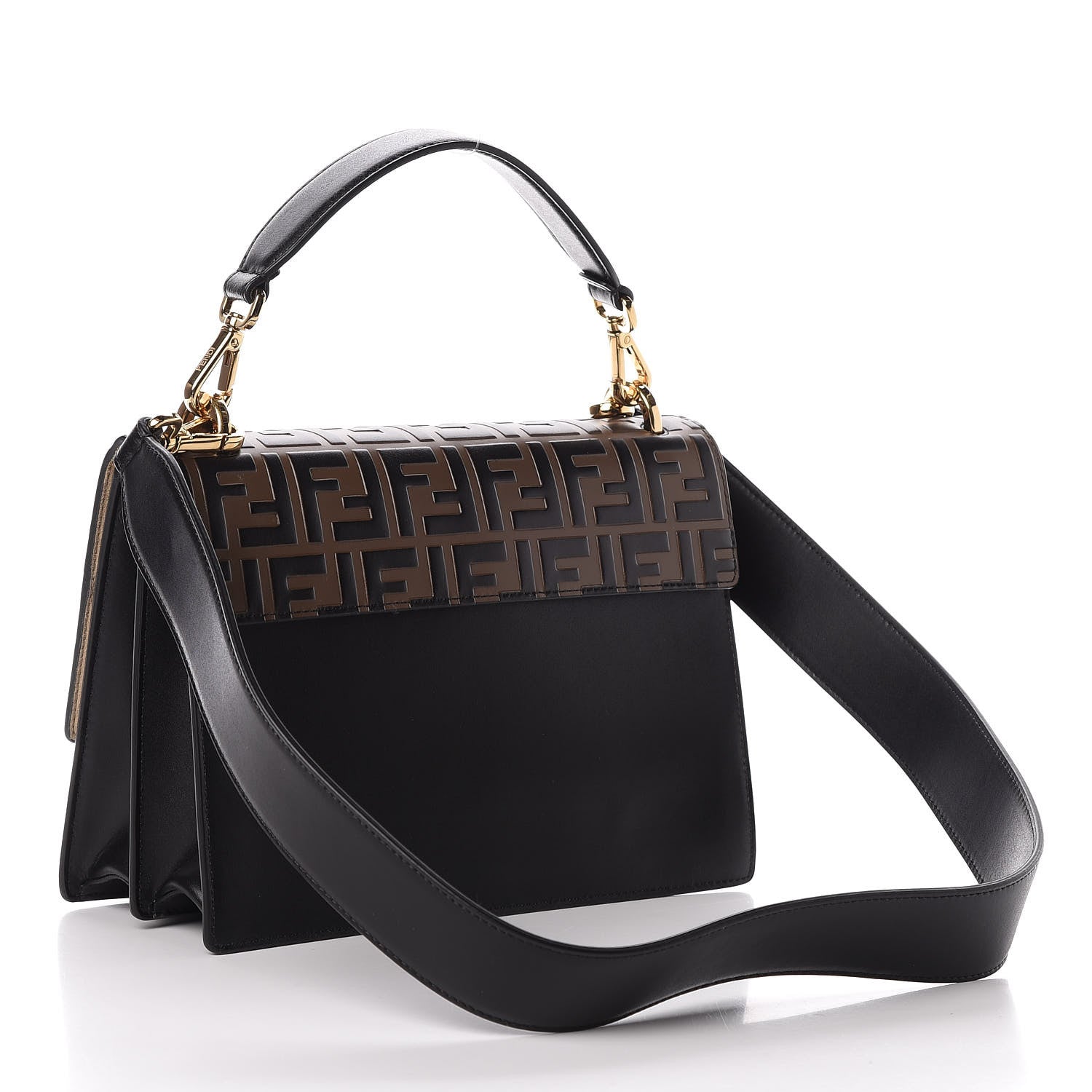 Fendi Vitello Liberty Bi-Color FF 1974 Embossed Kan U Shoulder Bag Black Maya 4 of 11