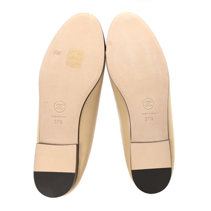 Chanel Lambskin Cap Toe CC Ballerina Flats 37.5 Beige Black 6 of 11