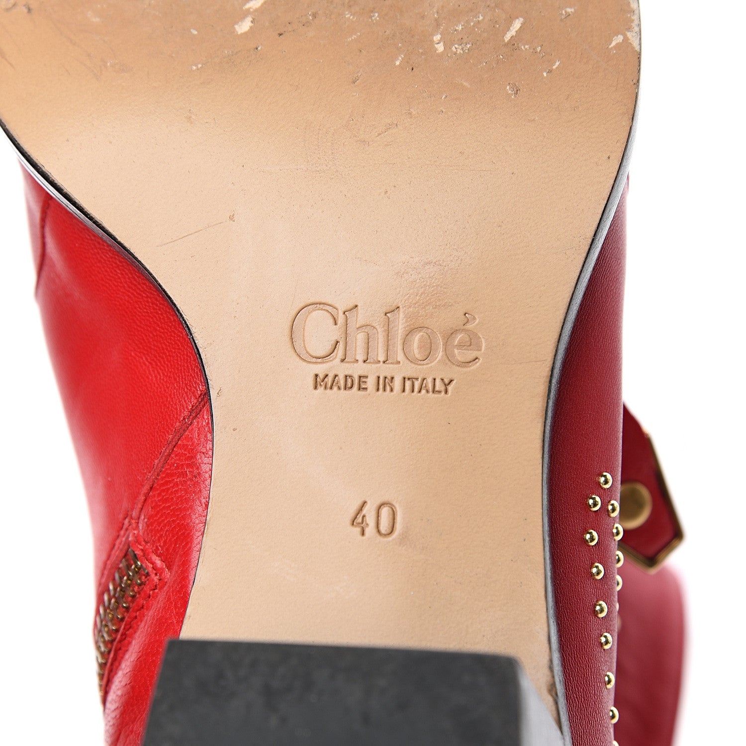 Chloe Nappa Sheepskin Studded Susanna Ankle Boots 40 Tulip Red 7 of 9