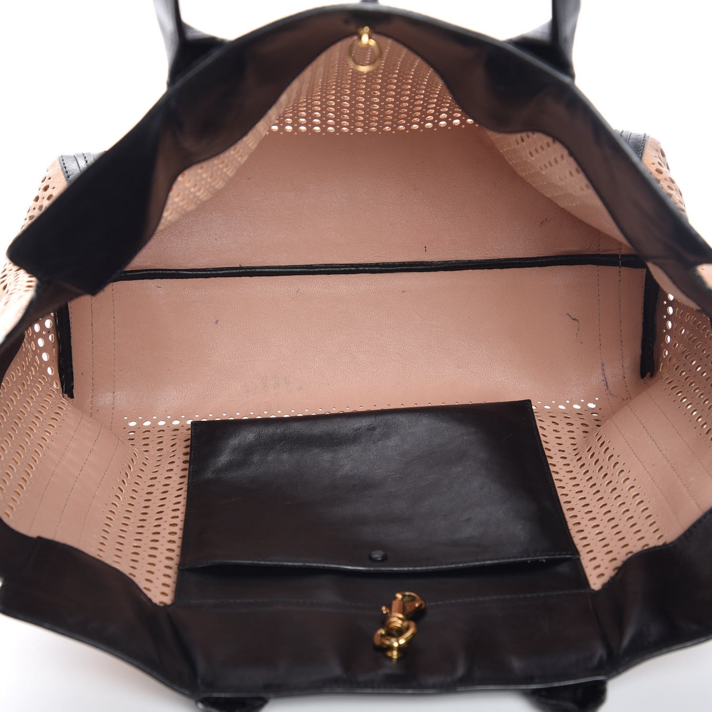 Sheepskin Perforated Alison East West Tote Tan Black