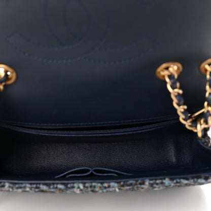 Chanel Tweed Watersnake Quilted Medium CC Filigree Flap Blue 5 of 10