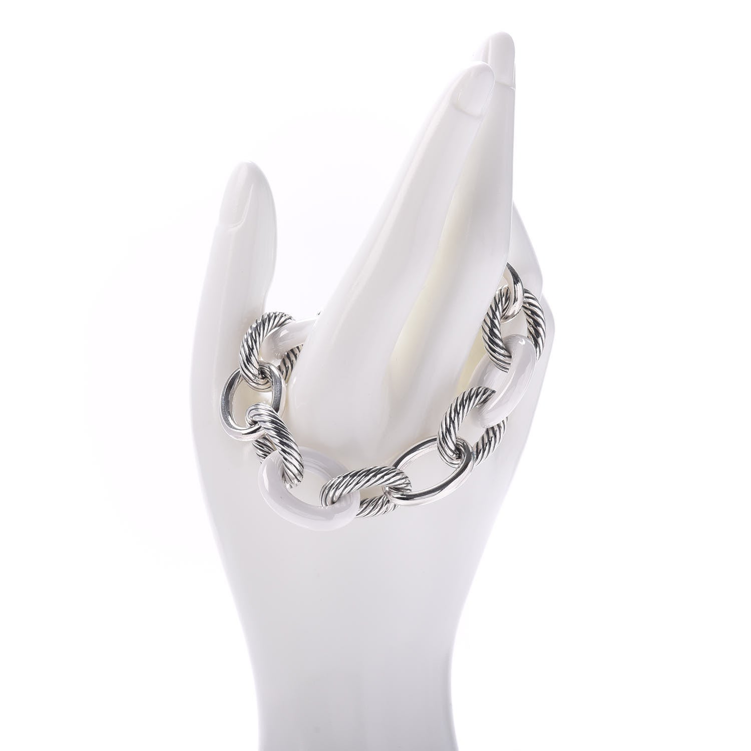 David Yurman Sterling Silver White Ceramic 17mm Extra Large Oval Link Bracelet 2 of 4
