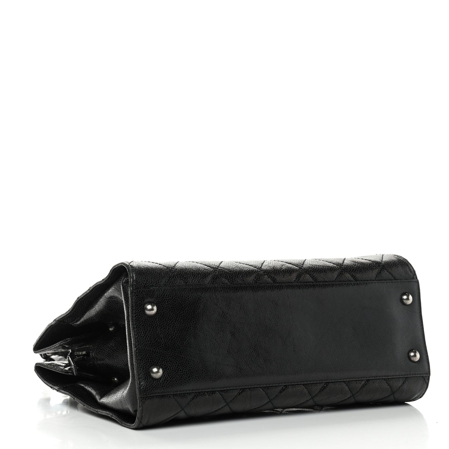 Crumpled Grained Calfskin Quilted CC Crave Tote Black