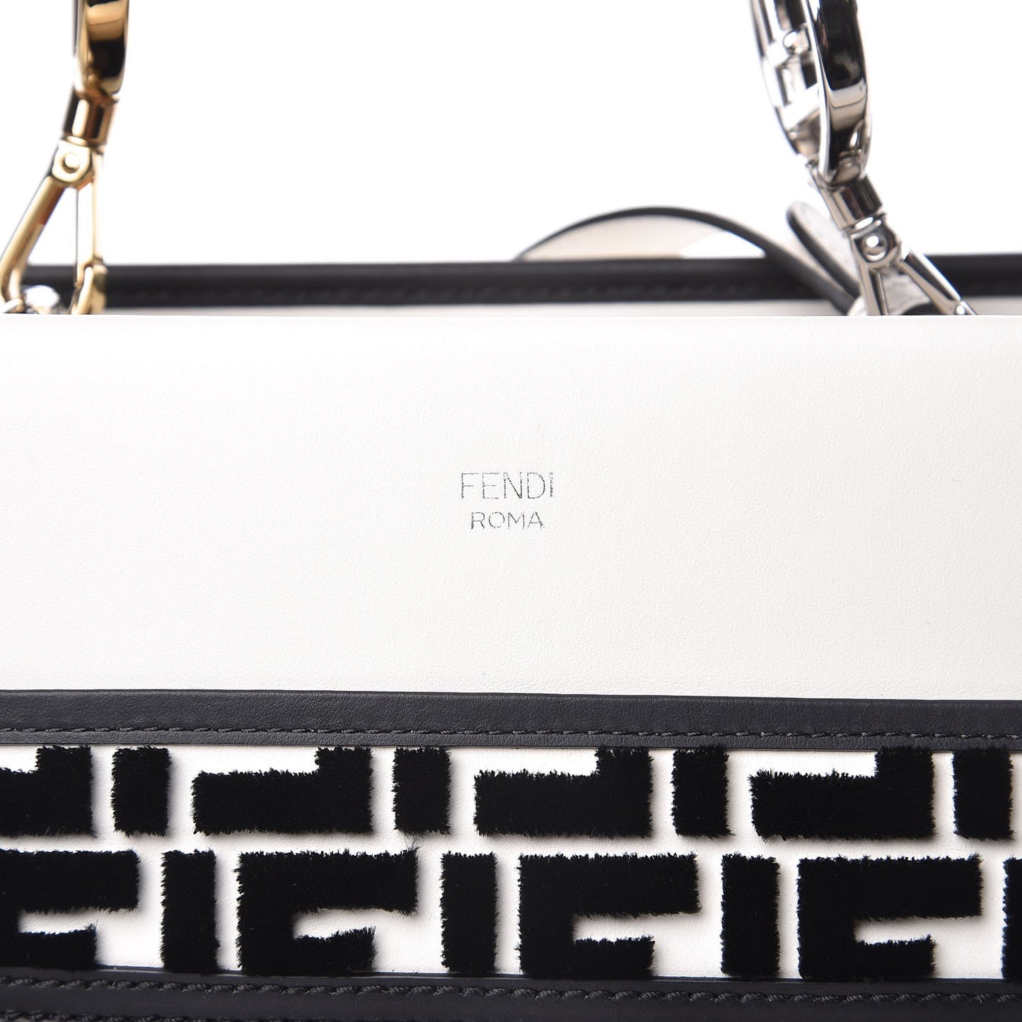 Vitello Century Velvet F is Fendi FF Embroidered Regular Runaway Satchel White Black