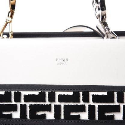 Fendi Vitello Century Velvet F is Fendi FF Embroidered Regular Runaway Satchel White Black 7 of 11