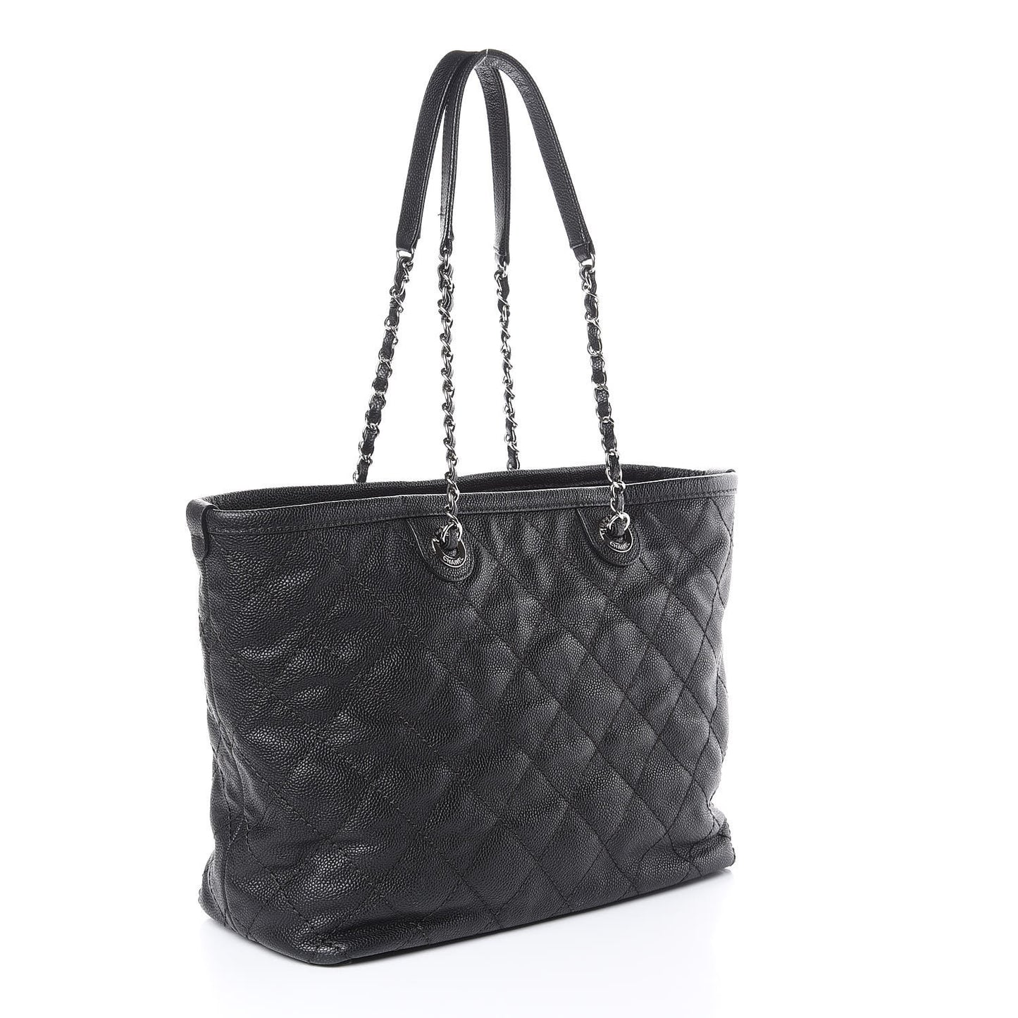 Grained Calfskin Quilted Small Daily Shopping Tote Black