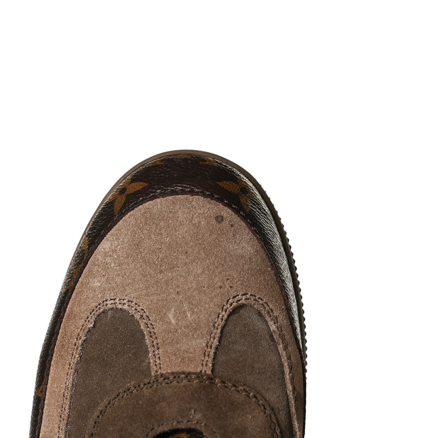 Suede Calfskin Monogram Laureate Platform Desert Boots 37.5 Taupe