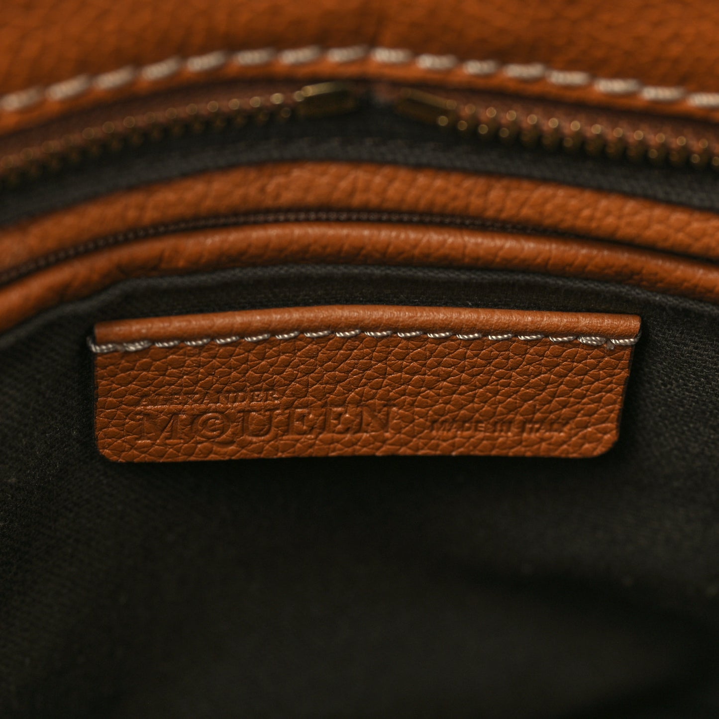 Pebbled Calfskin Small Skull Padlock Zip Around Tote Cognac