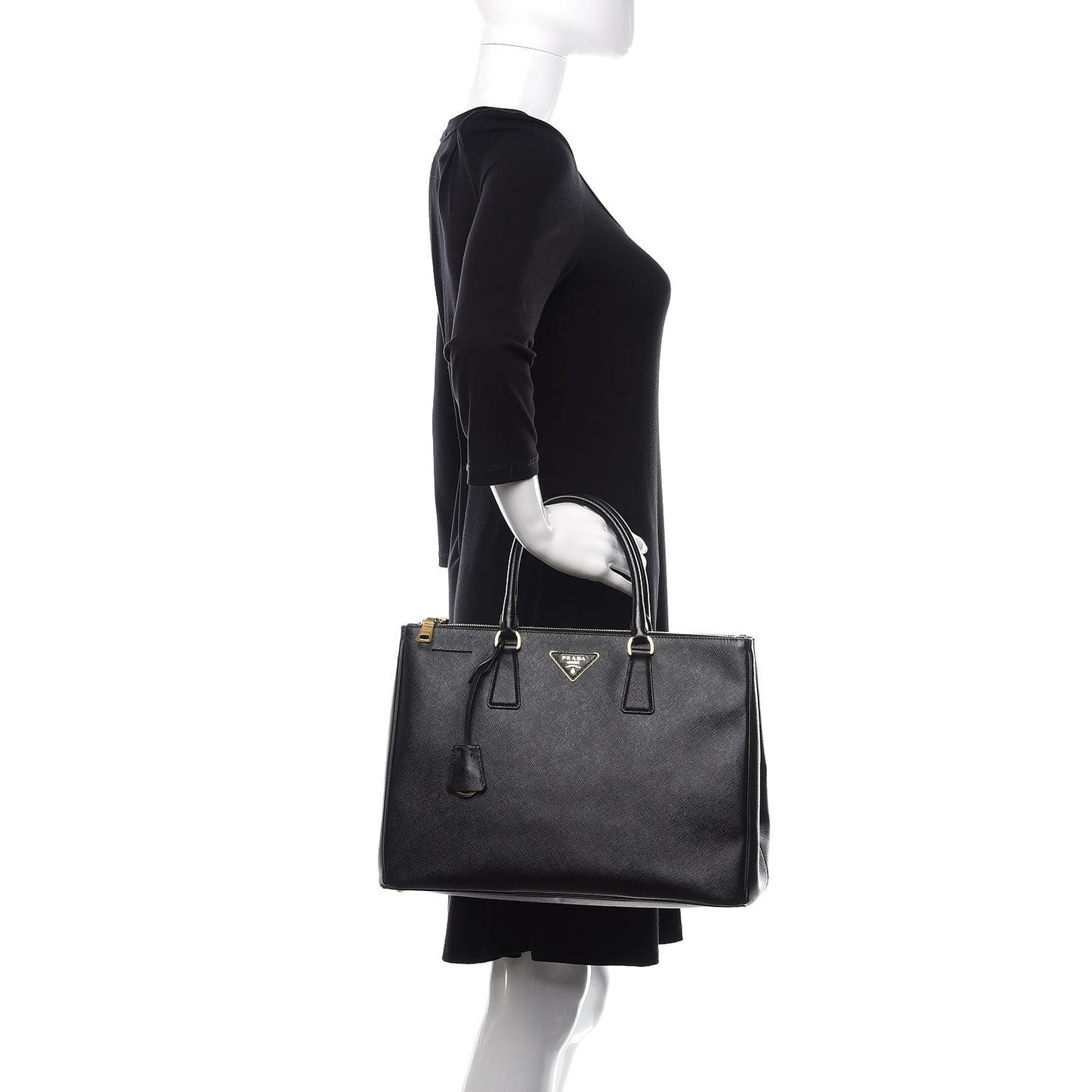Saffiano Large Galleria Double Zip Tote Black
