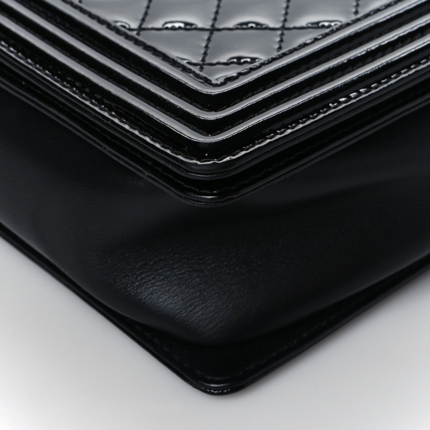 Patent Quilted Large Boy Flap Black