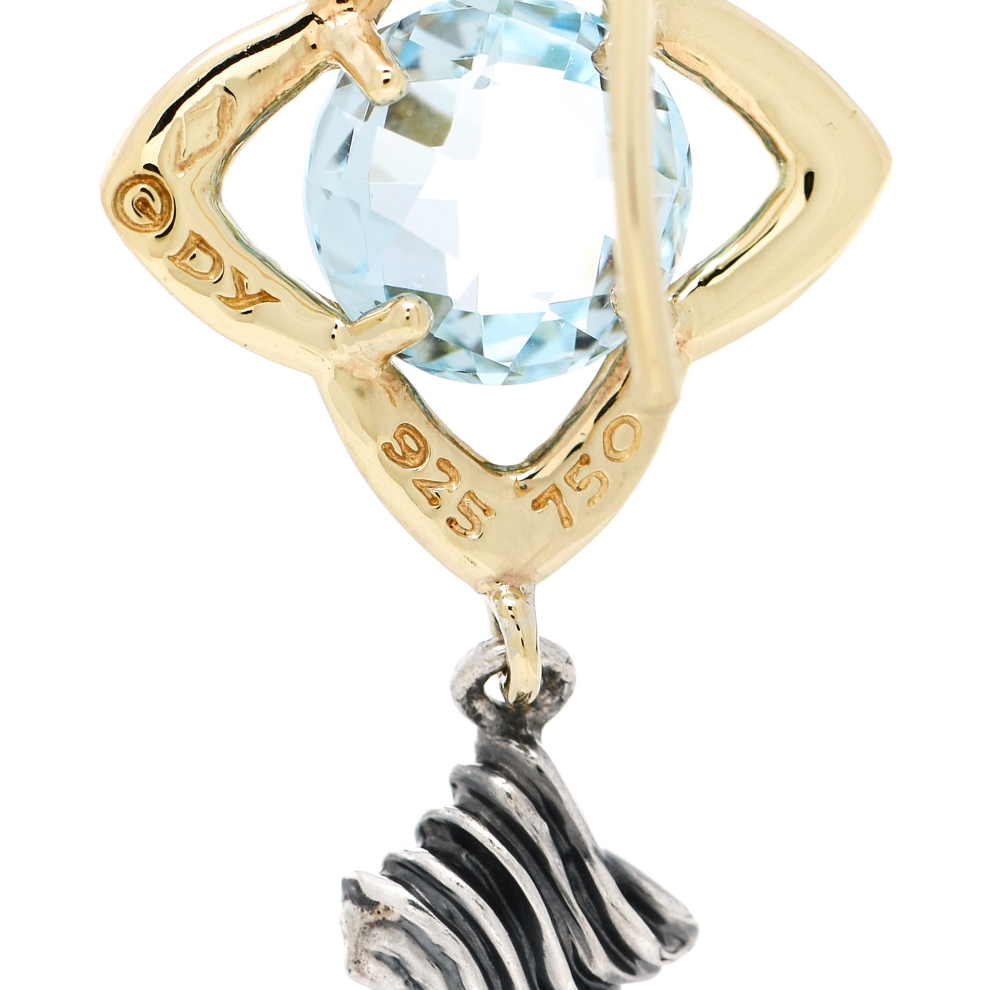 Sterling Silver 18K Yellow Gold Blue Topaz Quatrefoil Drop Earrings