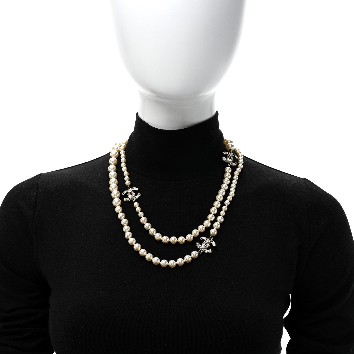 Chanel Graduated Pearl Crystal CC Long Necklace Black Gold 2 of 4