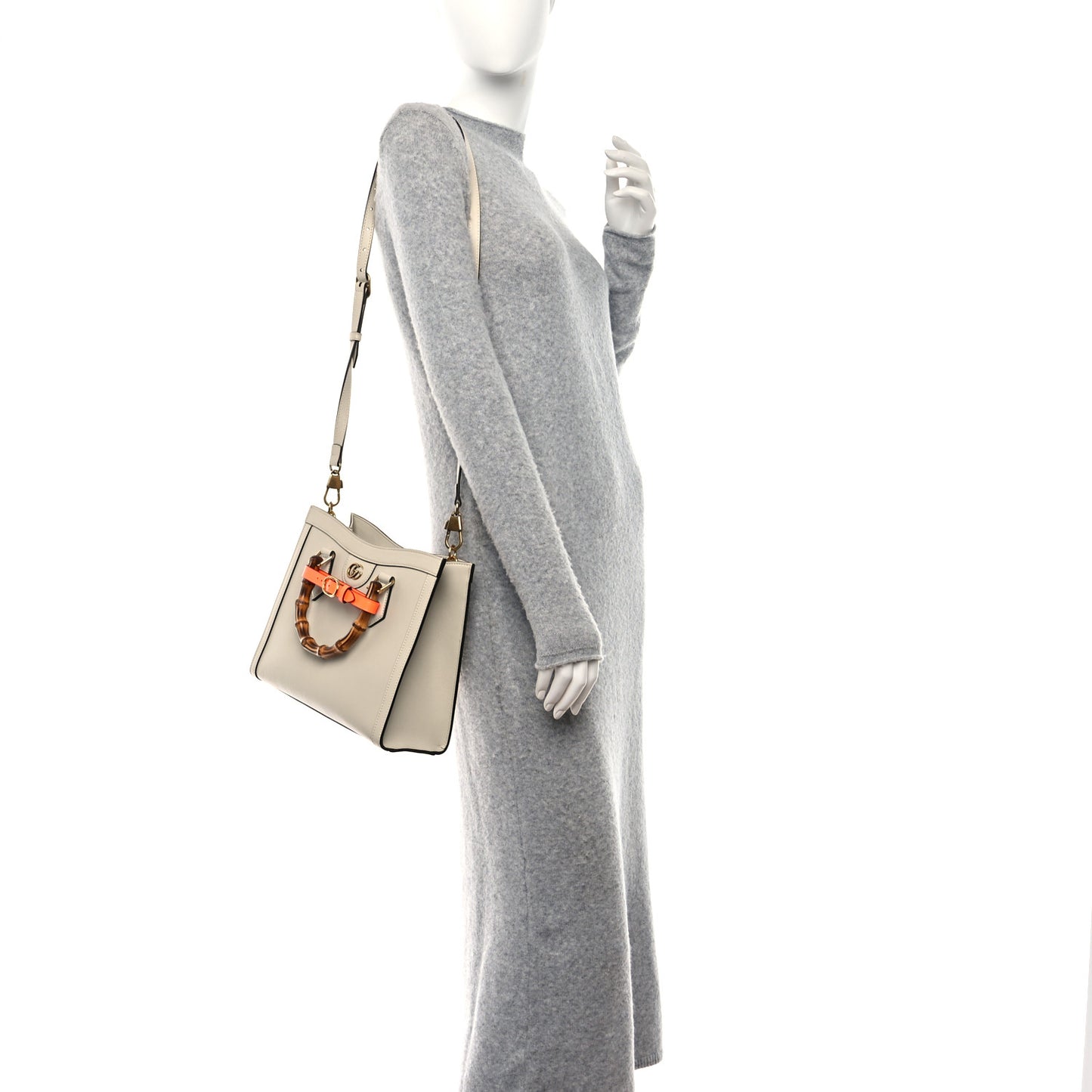Wonka Grain Calfskin Small Diana Tote Bag Mystic White Orange Fluo