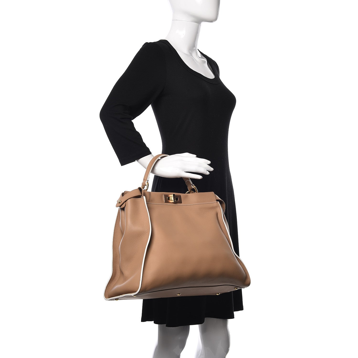 Fendi Vitello Seta Burro Large Peekaboo Iconic Satchel Cuoio Cobalto 2 of 11