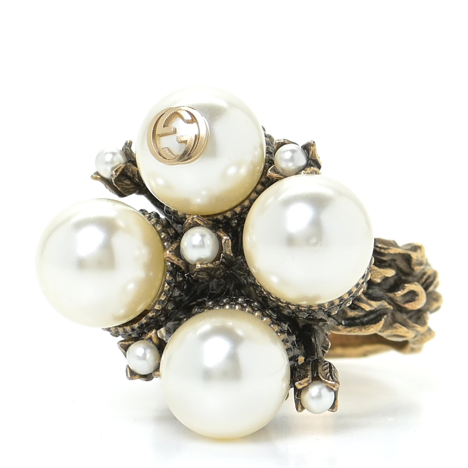 Gucci Metal Pearl Ring 7 Aged Gold 1 of 6