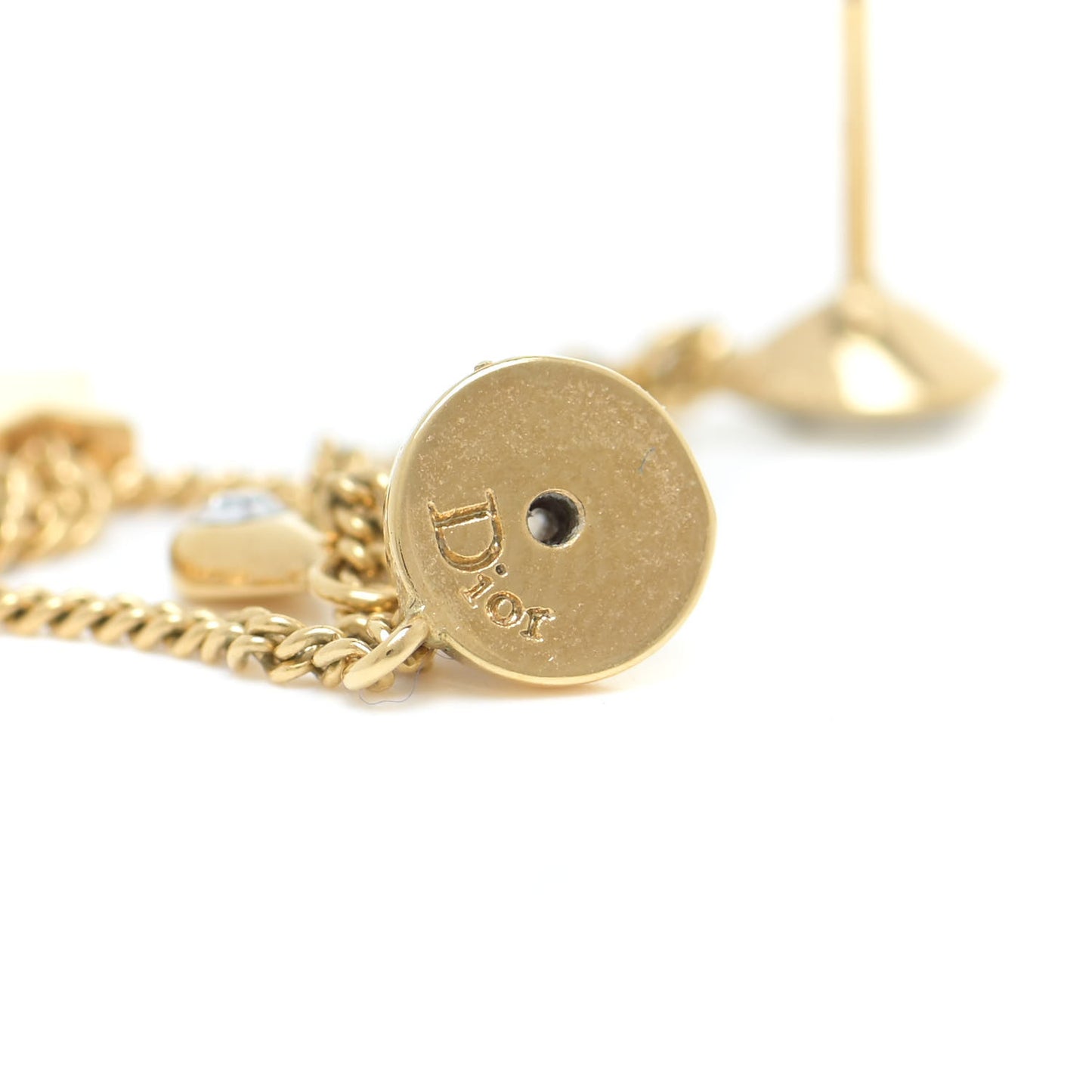 Crystal Heart Dangle Chain Earrings Gold