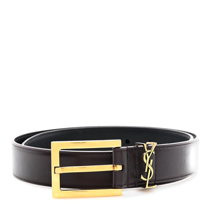 Saint Laurent Smooth Calfskin Monogram Narrow Square Buckle Belt 75 30 Burgundy 1 of 5