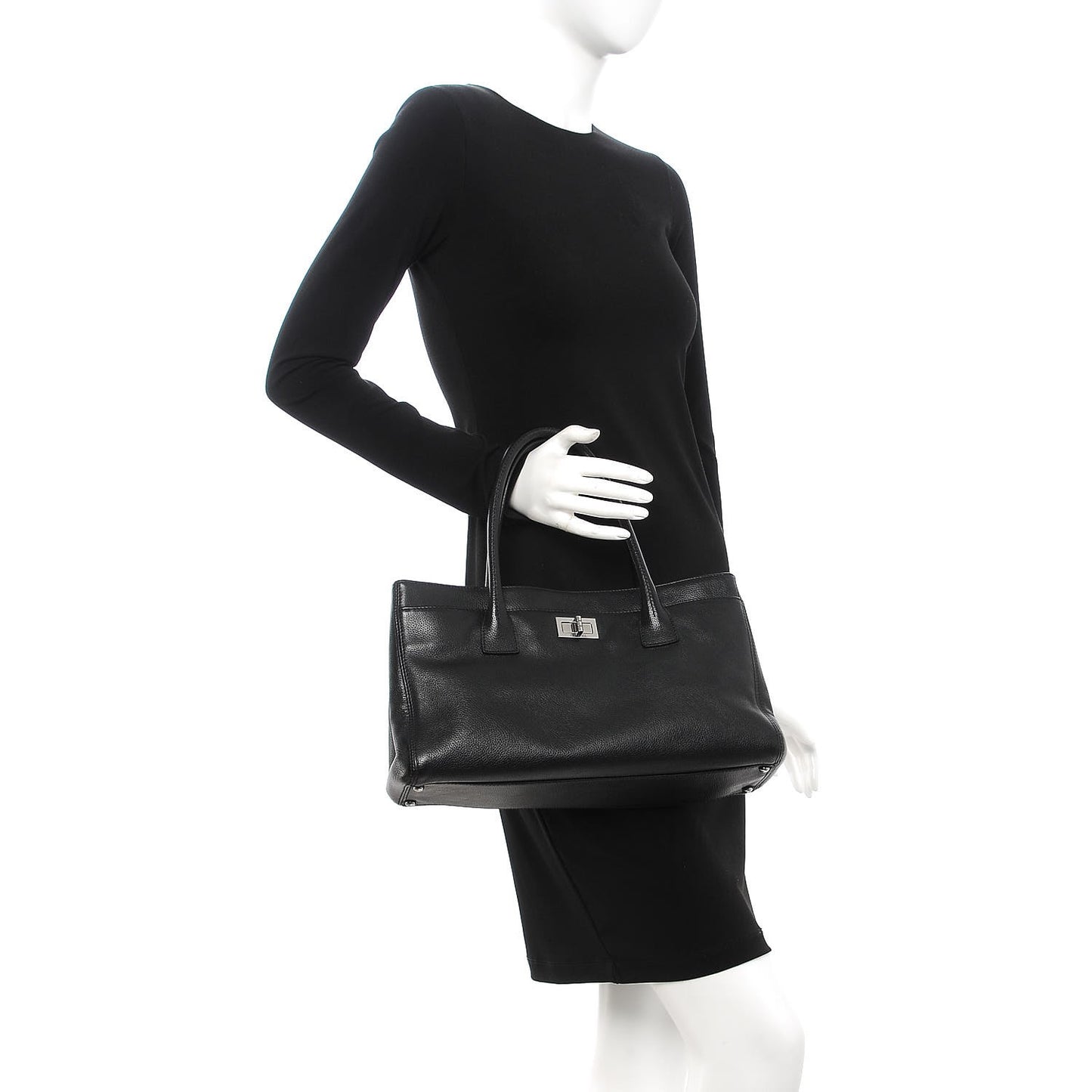 Calfskin Mademoiselle Lock Cerf Shopper Tote Black