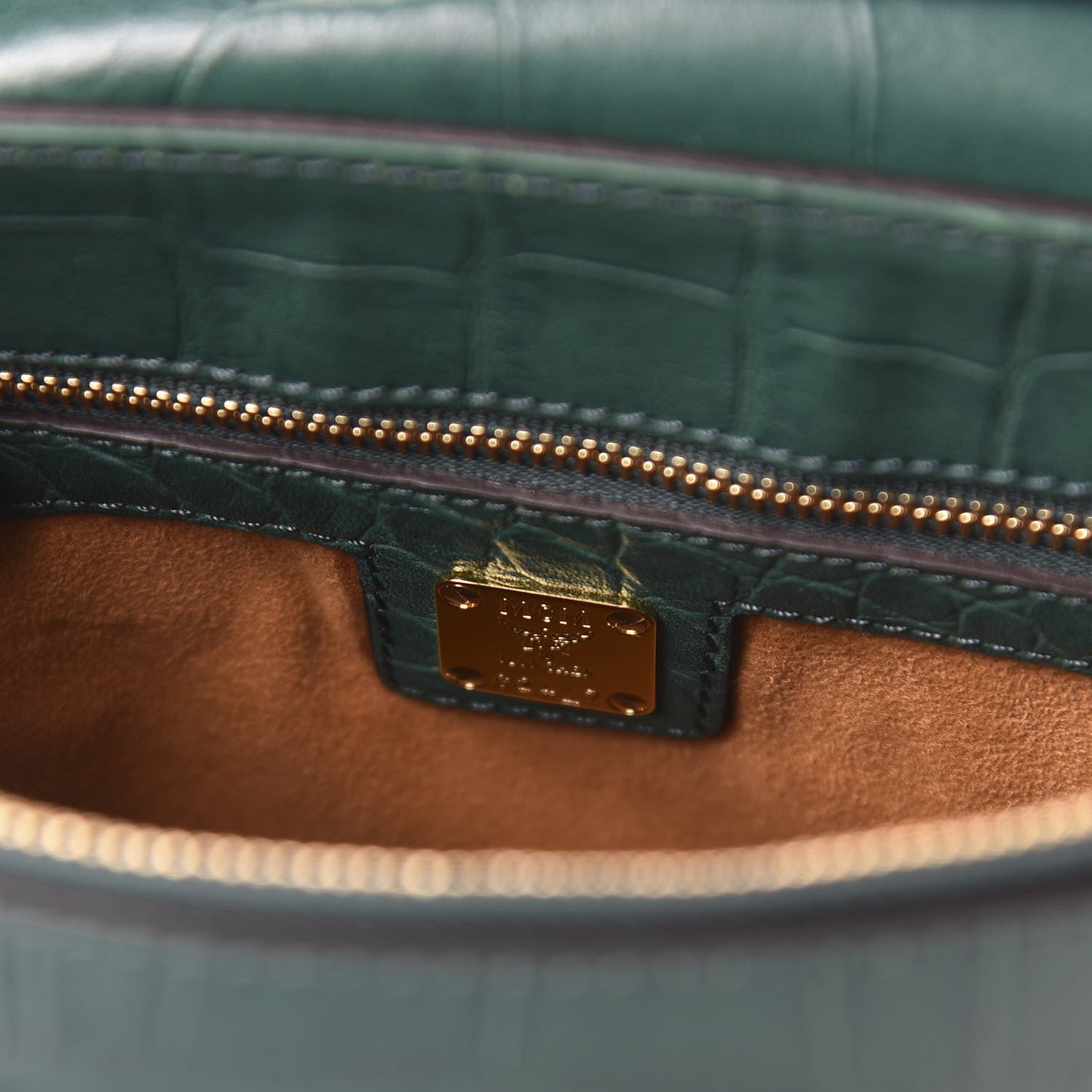 MCM Calfskin Crocodile Embossed Top Handle Shoulder Bag Green 8 of 9