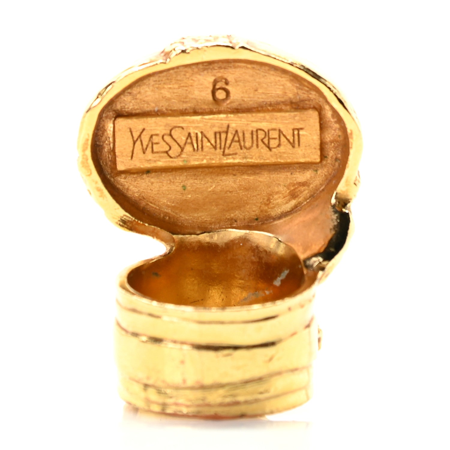 Saint Laurent Glass Cabochon Arty Ovale Ring 6 Gold Turquoise 2 of 4