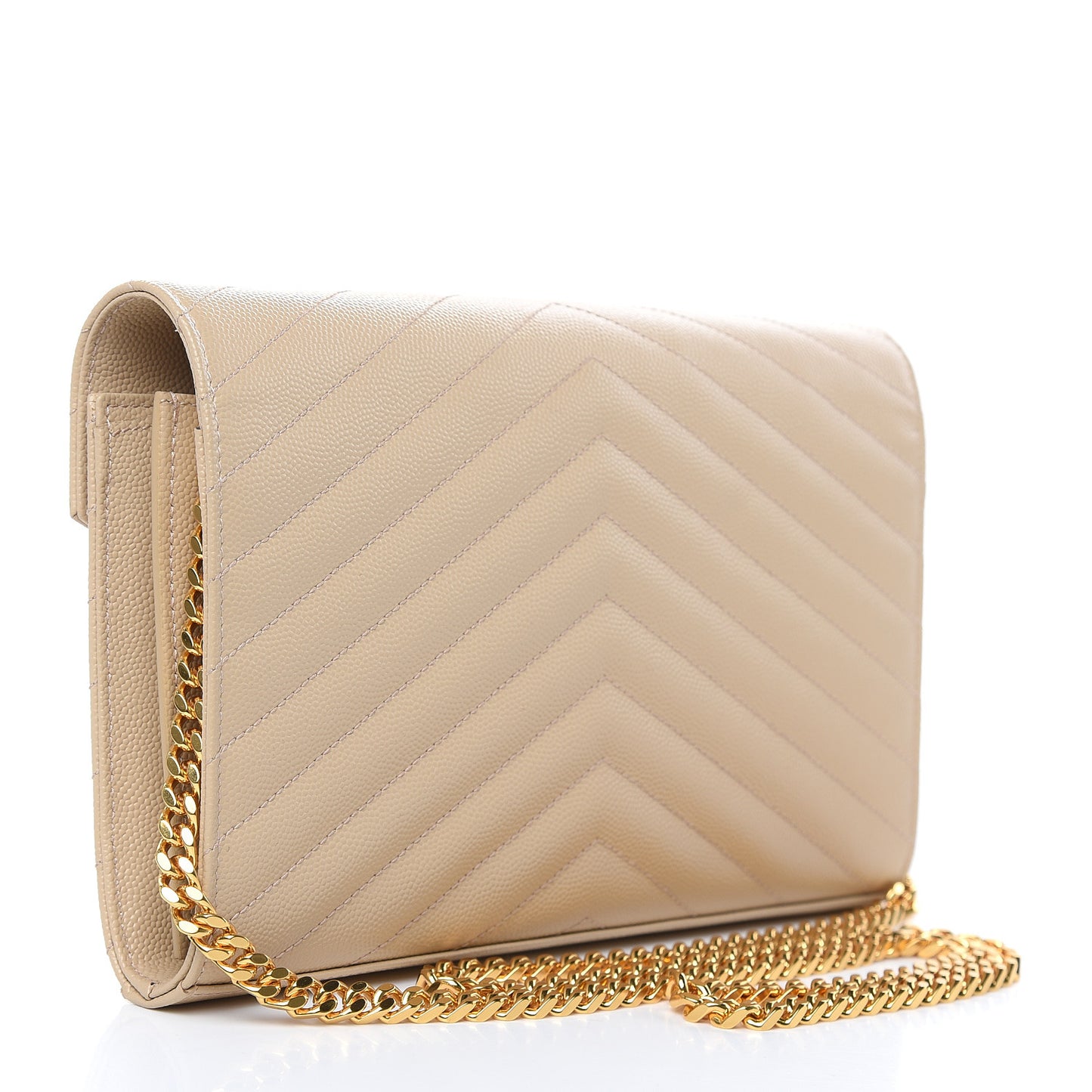 Grain De Poudre Matelasse Chevron Monogram Chain Wallet Nude Powder