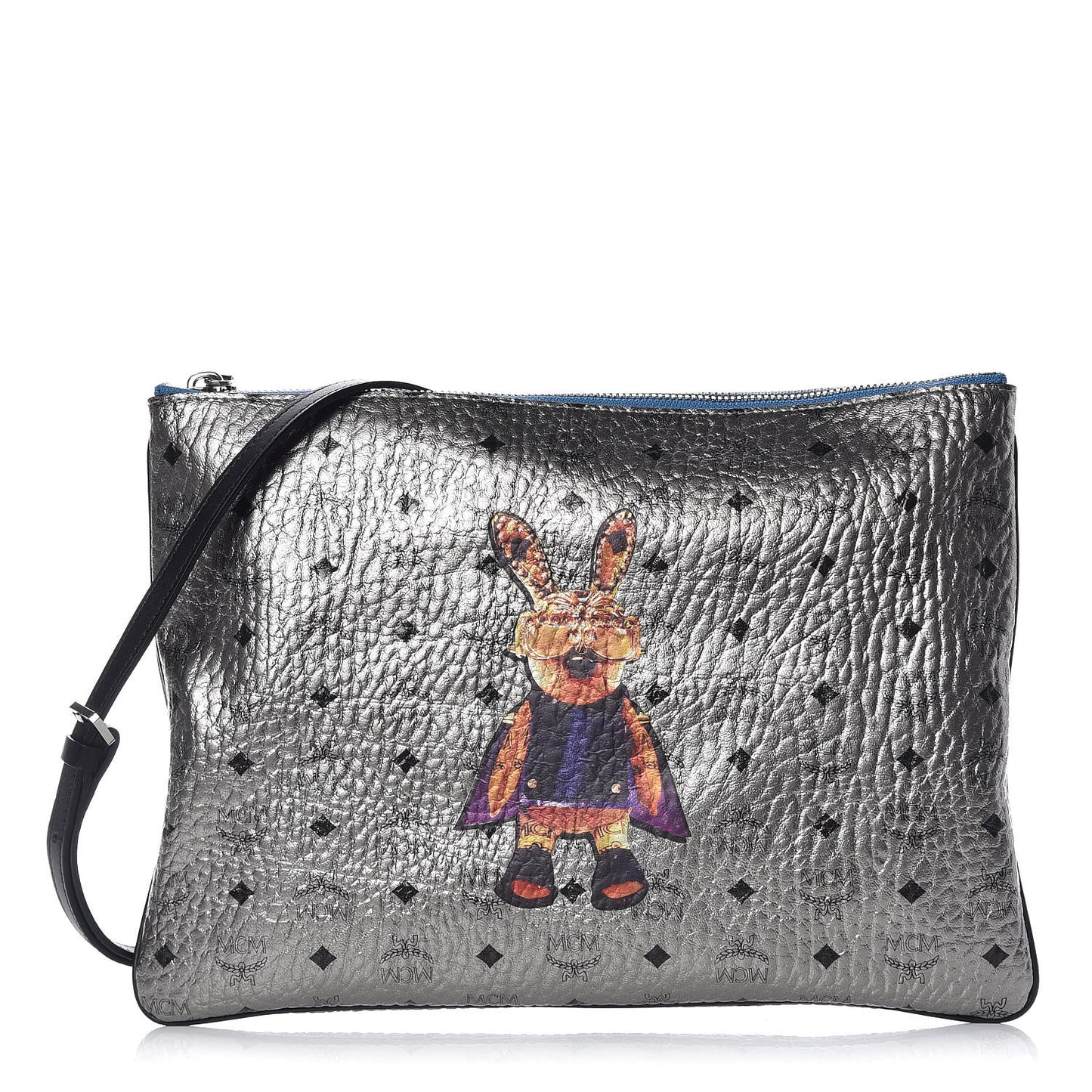 Metallic Visetos Medium Punk Rabbit Crossbody Pouch Silver