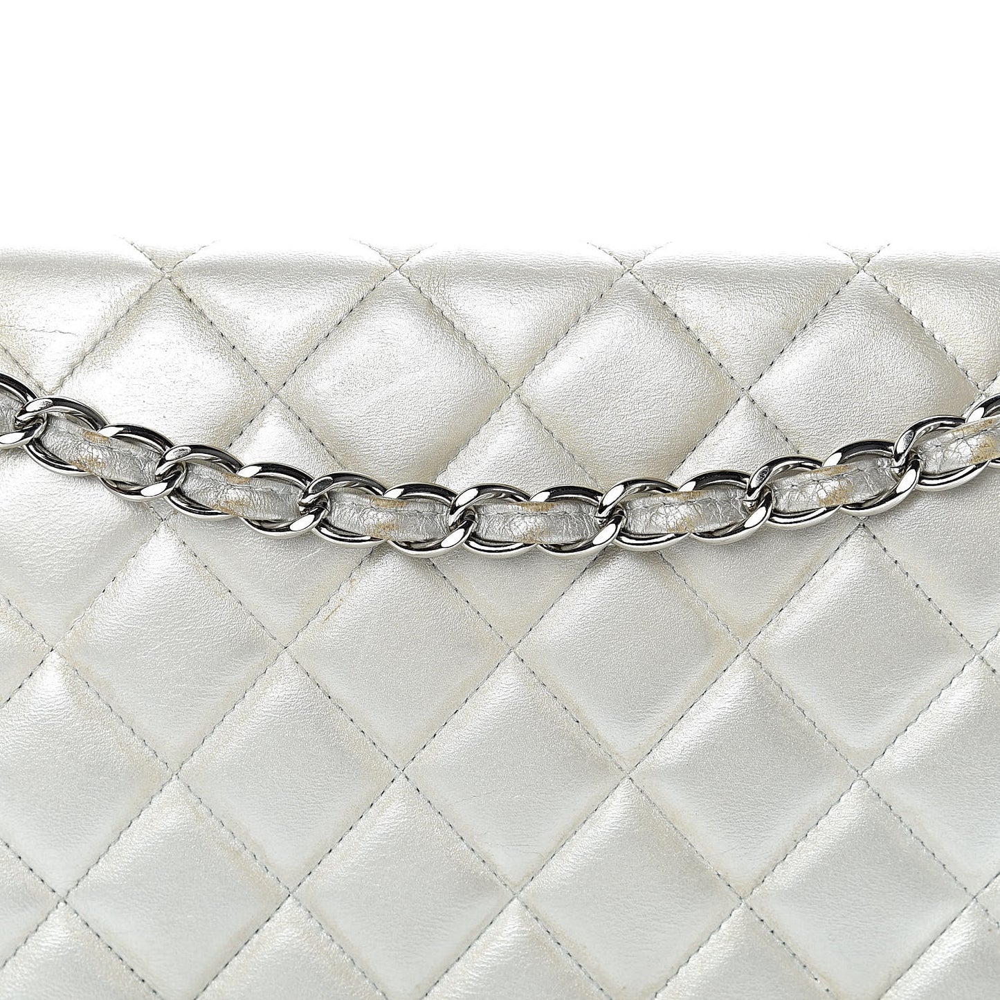 Metallic Lambskin Quilted Maxi Single Flap Silver