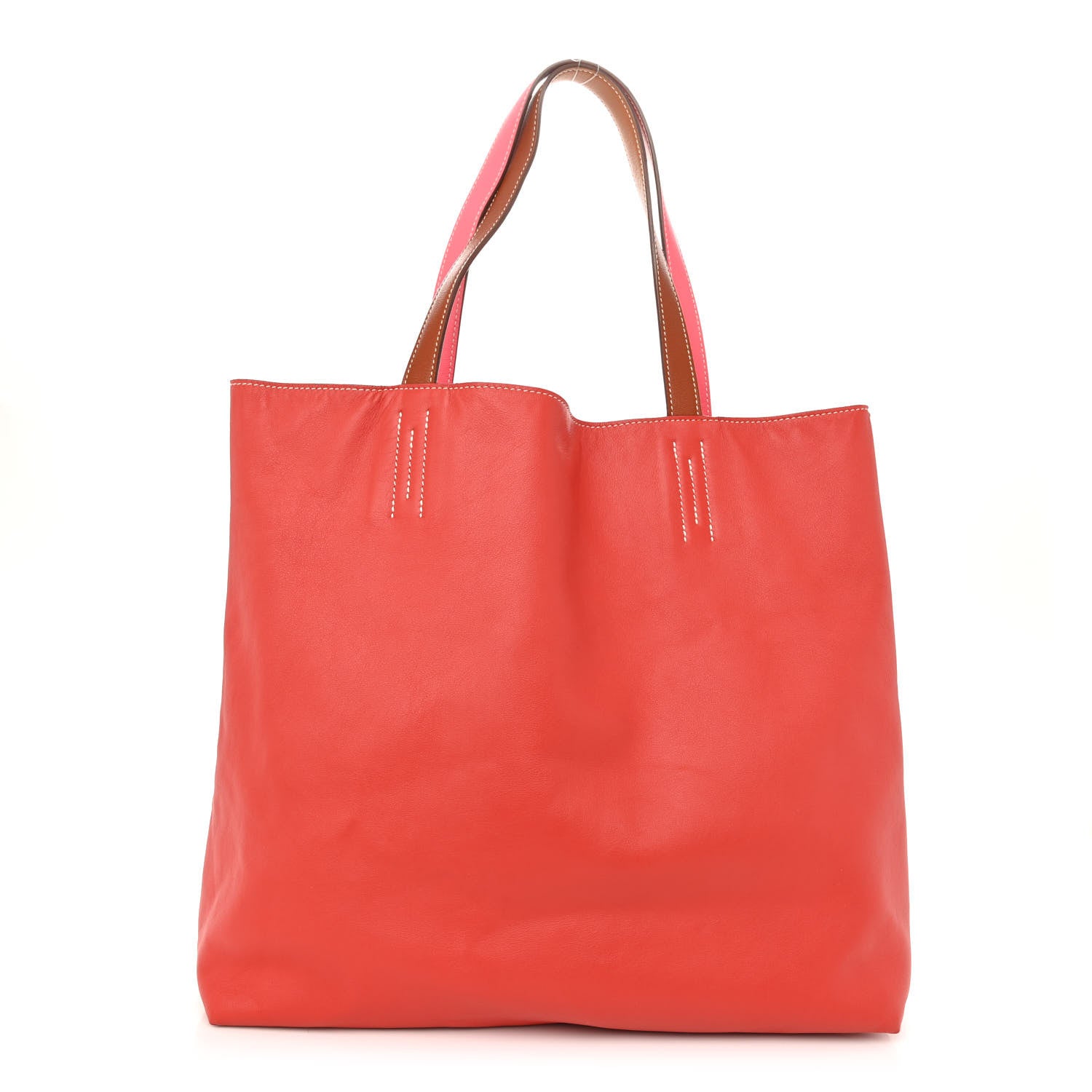 Hermes Veau Sikkim Swift Double Sens 30 Reversible Tote Gold Rose Azalee Rouge Casaque Brique 1 of 16