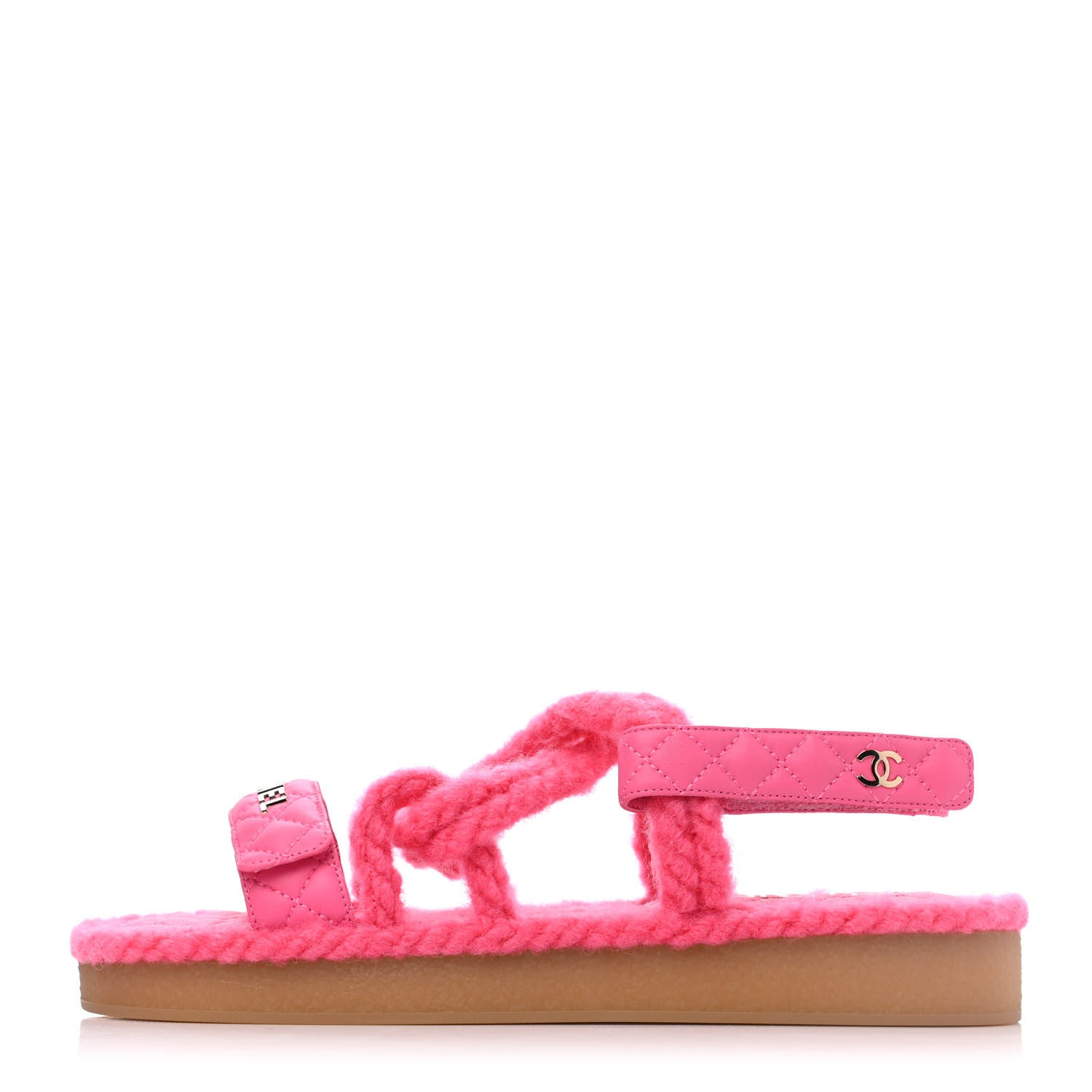Chanel Cord Lambskin Quilted Logo Sandals 41 Pink 1 of 9