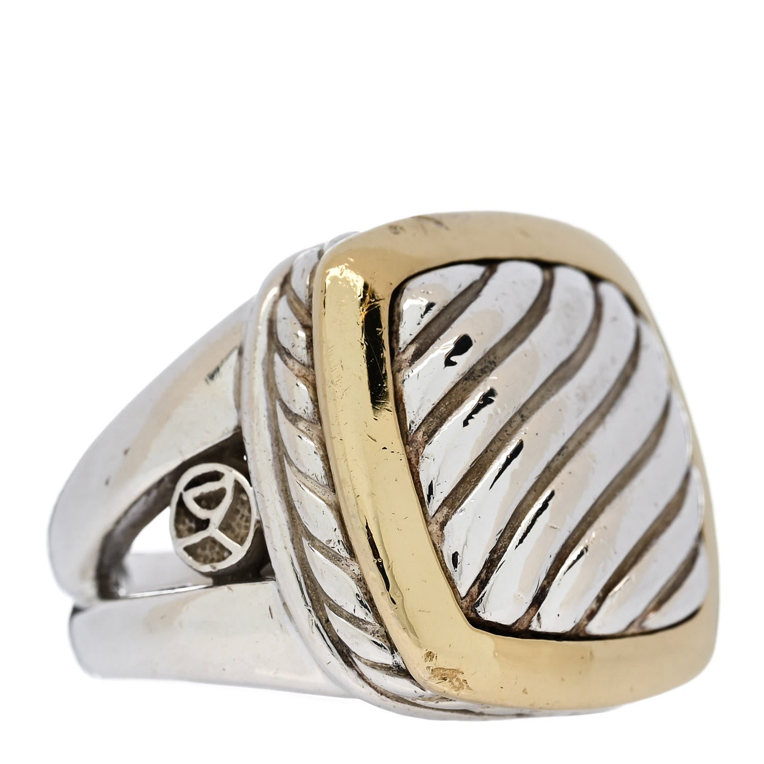 David Yurman Sterling Silver 18K Yellow Gold Square Sculpted Cable Ring 52 6 8 of 8