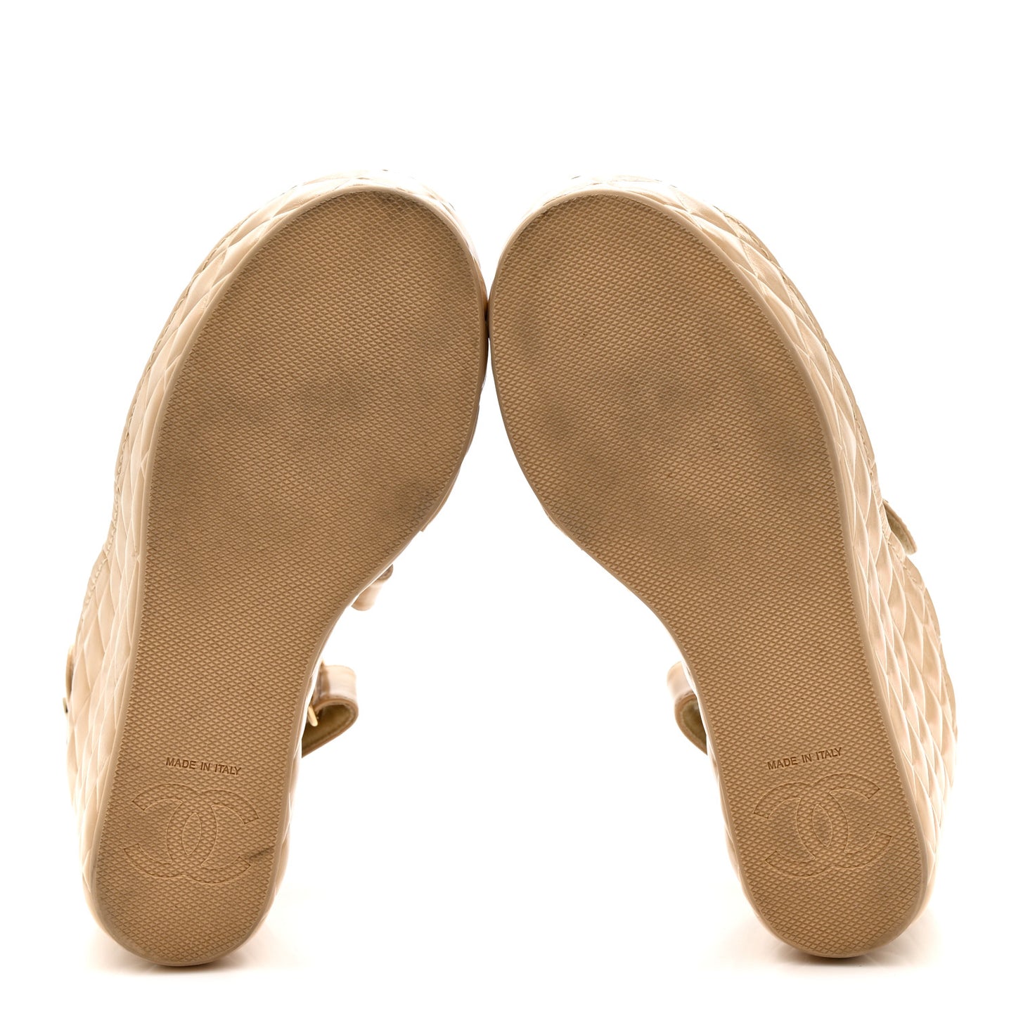 Shiny Calfskin Quilted Wedge Sandals 37 Beige