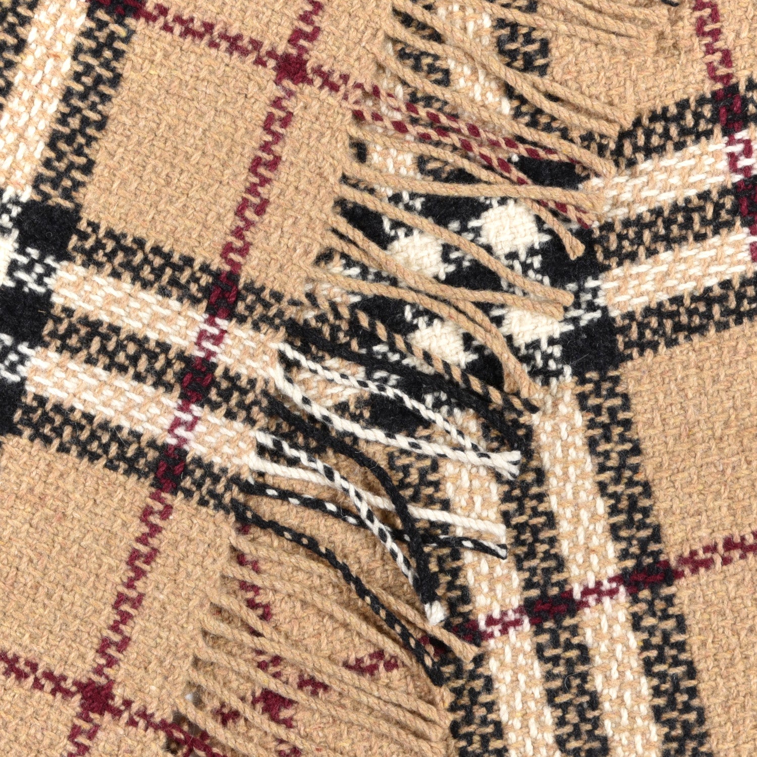 Burberry Wool Cashmere Vintage Check Happy Fringe Scarf Camel 2 of 3
