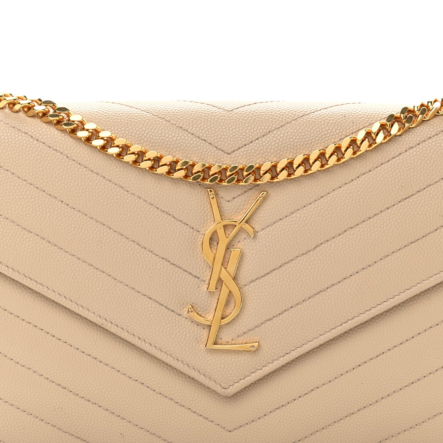 Grain De Poudre Matelasse Chevron Monogram Chain Wallet Nude Powder
