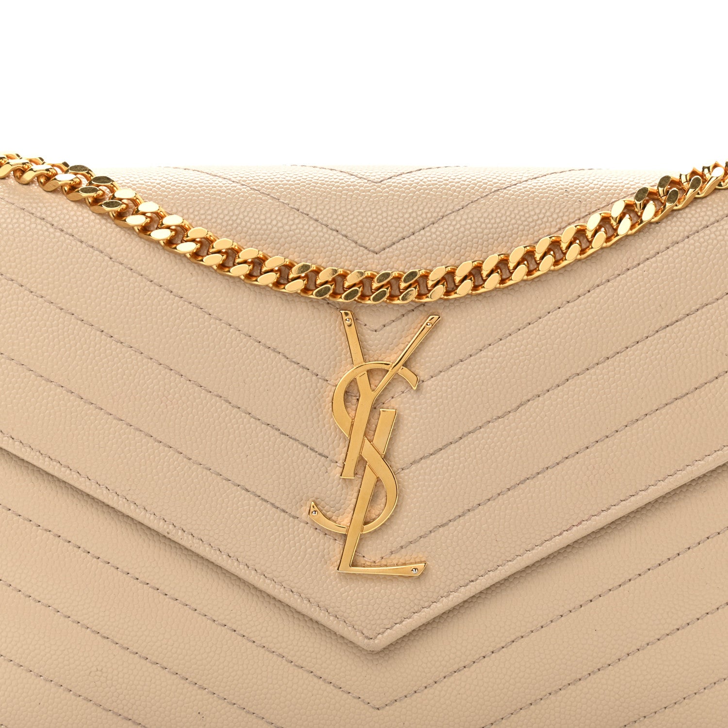 Saint Laurent Grain De Poudre Matelasse Chevron Monogram Chain Wallet Nude Powder 8 of 11