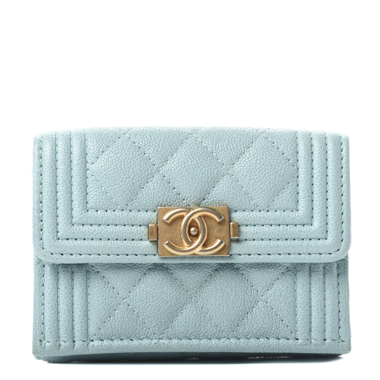 Caviar Quilted Small Boy Flap Wallet Light Blue