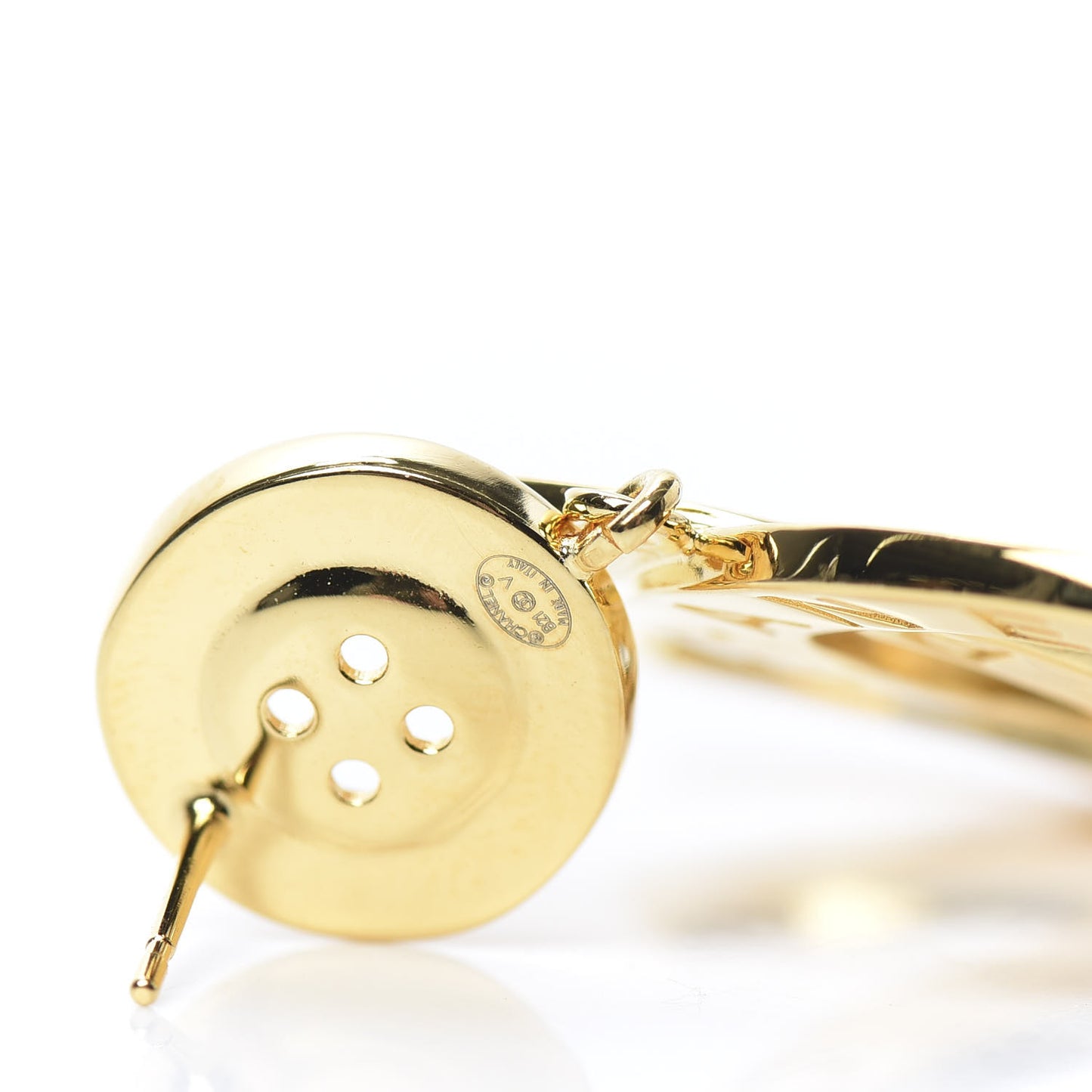 Metal Large Paris Button Earrings Gold