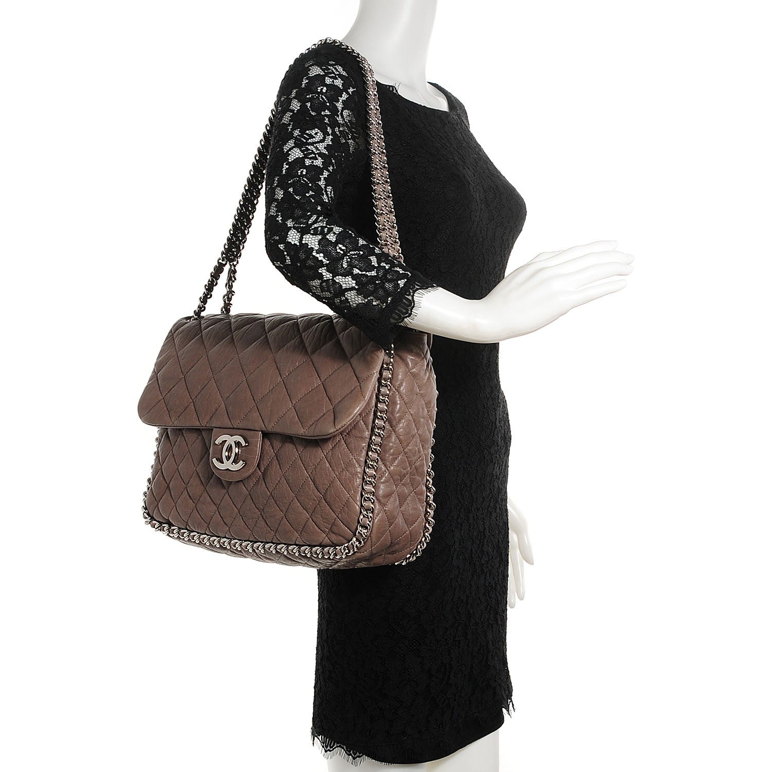 Chanel Washed Lambskin Quilted Chain Around Maxi Flap Taupe 2 of 7