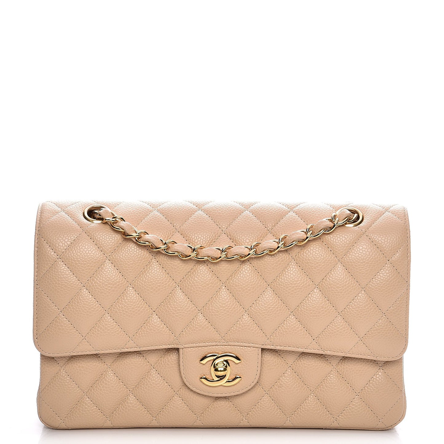 Caviar Quilted Medium Double Flap Beige Clair