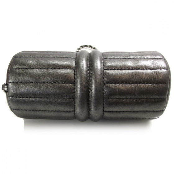 Leather Quilted Evening Bag Metallic Gray