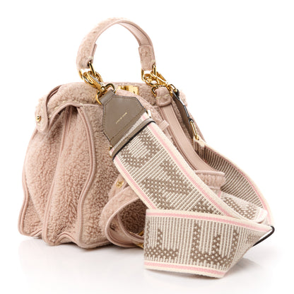 Fendi Curly Shearling Shiny Nappa Small Peekaboo I SEE U Satchel Rosa Plaster 3 of 11